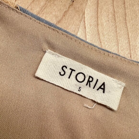 Storia Floral Lace Mesh Short Sleeve Mini Dress Blue Beige Size Small - Picture 11 of 13